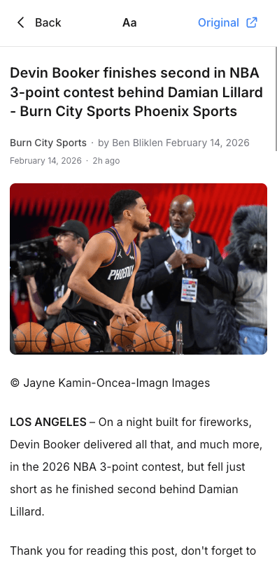 Suns Reader article view in clean reading format