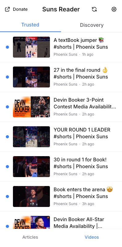 Suns Reader video feed with highlights and analysis